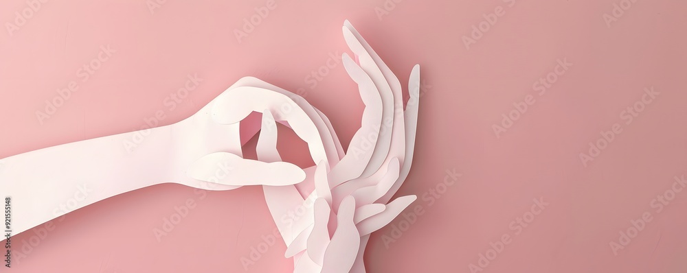 Wall mural White Paper Hands Intertwined on Pink Background