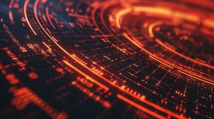 Abstract Digital Interface with Glowing Red Lines