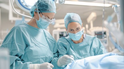 Surgical Team Preparing for Procedure in Brightly Lit Operating Room