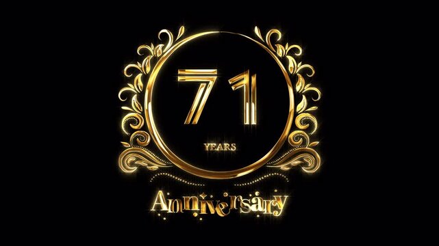71st Anniversary Celebration. Happy 71 Years Anniversary Animation in Gold Color on the Transparent Background, Alpha Channel. Great for greetings, celebrations, events, and gifts.