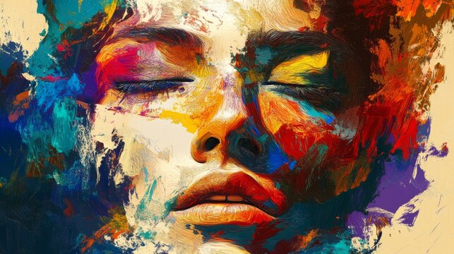An abstract portrait with distorted features and bold colors capturing the intensity of human emotions