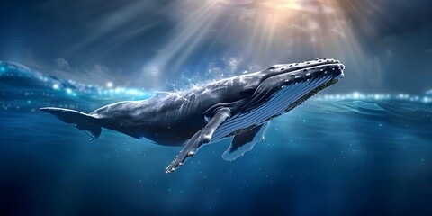 Simple and elegant whale swimming under the night sky