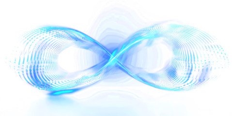 Abstract infinity symbol in blue and purple hues against a black background.