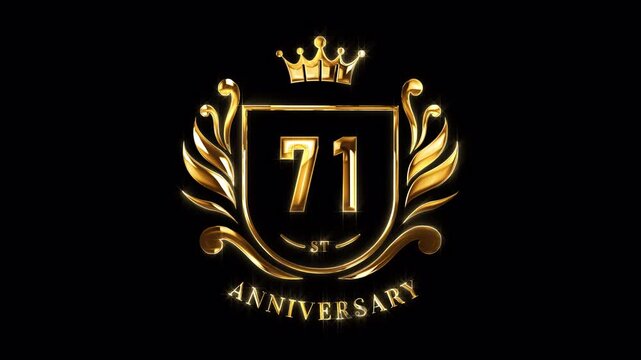 71st Anniversary Celebration. Happy 71 Years Anniversary Animation in Gold Color on the Transparent Background, Alpha Channel. Great for greetings, celebrations, events, and gifts.