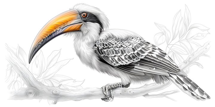 recommend clip art: Minimal line art of hornbill with focus on the unique beak structure. minimalist hornbill,