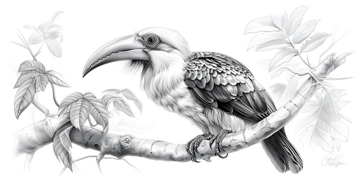 black and white bird perched on branch clip art preview