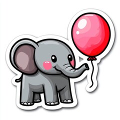 Naklejka premium Cute Cartoon Elephant Holding a Balloon