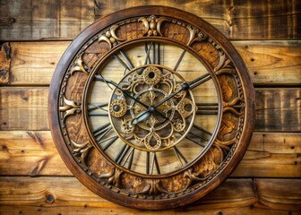 Obraz premium A beautifully crafted antique clock with intricate Roman numerals, ornate metalwork, and a distressed wooden face, evoking a sense of nostalgia and timeless elegance.