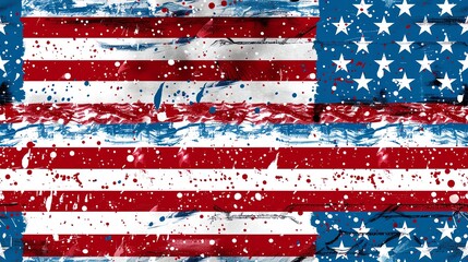 Fototapeta premium Minimalist seamless pattern of the American flag in a handdrawn style, featuring simple stars and stripes