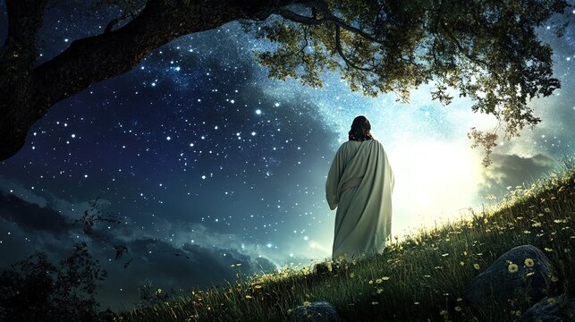 Jesus in Nature at Night: Spiritual and Serene Scene
