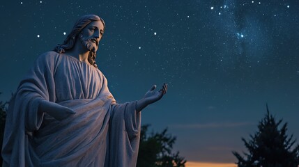 Obraz premium Jesus in Nature at Night: Spiritual and Serene Scene