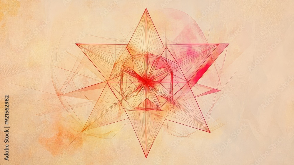 Fototapete abstract line drawing of a geometric star, set against a softly colored background for text addition