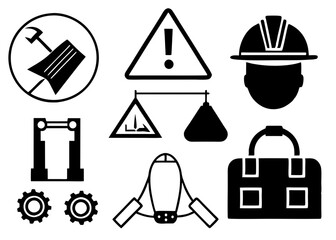 Construction manufacturing and engineering health and safety icon set silhouette