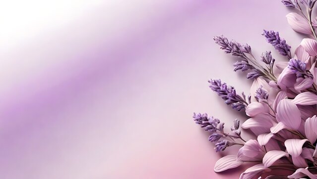 Purple floral design on pale pink and purple background. Great for springthemed invitations, greeting cards, social media posts, and feminine branding projects, background minimalist