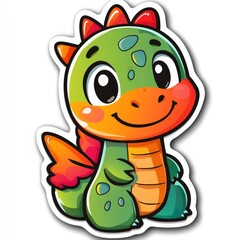 Obraz premium Cute Cartoon Dragon with Big Eyes and Orange Belly
