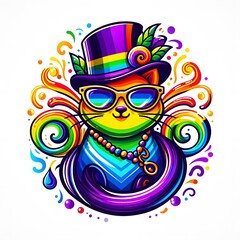 Colorful Cat with Sunglasses and Top Hat