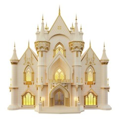 Obraz premium 3D Render, Low Poly style of regal castle hall with gold accents, on isolated white background