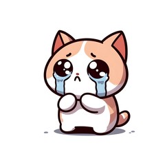 Cute Cartoon Cat Crying With Big Eyes