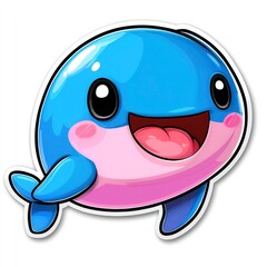 Obraz premium Cute Cartoon Whale with Big Eyes and a Happy Expression