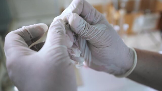 Laboratory technician sealing sample tube during scientific testing process.