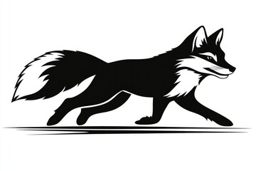 Black and White Silhouette of a Running Fox