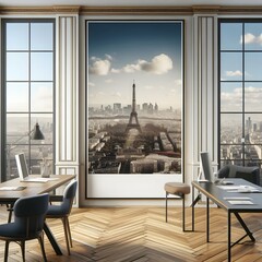 Parisian Office Interior with Eiffel Tower Print
