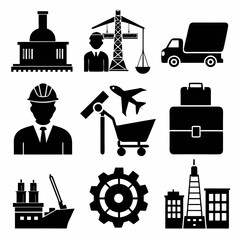 Compatible trade and commerce industry silhouettes icon set black color isolated on white background vector art illustration