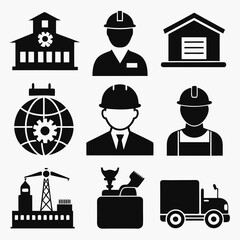 Compatible trade and commerce industry silhouettes icon set black color isolated on white background vector art illustration