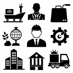 Compatible trade and commerce industry silhouettes icon set black color isolated on white background vector art illustration