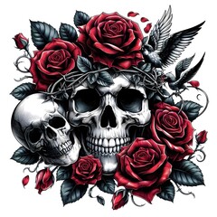 Skull and Roses Tattoo Design