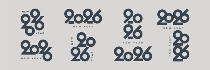 Big collection of happy new year 2026 signs. Creative concept for 2026 symbol with circle base as numbers
