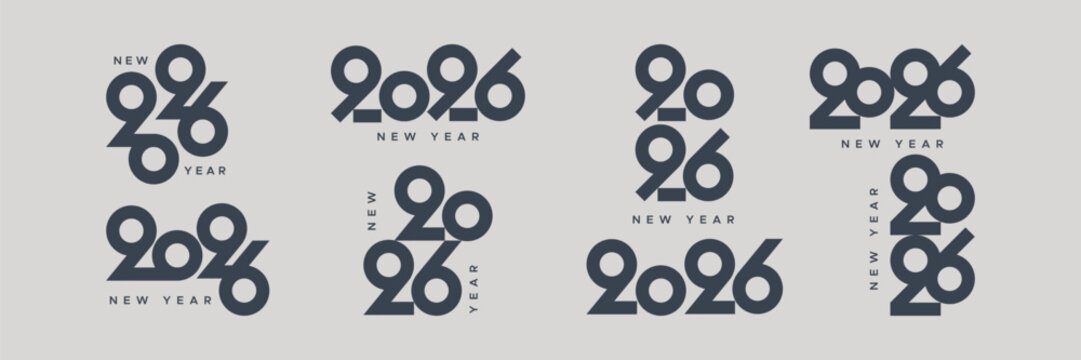 Big collection of happy new year 2026 signs. Creative concept for 2026 symbol with circle base as numbers