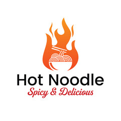 Vector spicy noodles in a bowl with chopsticks, chili peppers and hot fire. White background