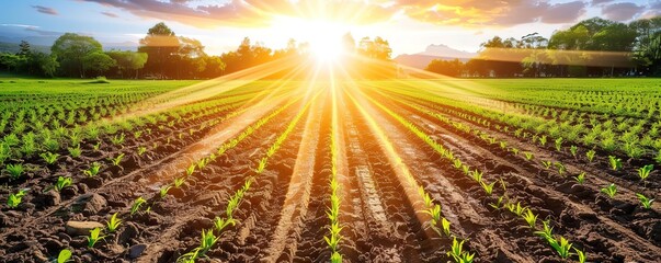 Spacious plantation with morning sky background