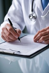 Fototapeta premium A close-up view of a doctor intensely reviewing cancer screening charts, looking for signs of remission.