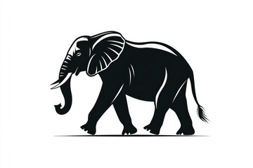 Obraz premium Black and White Elephant Silhouette Walking