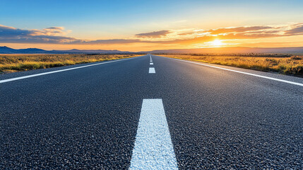 Naklejka premium tranquil pathway stretches endlessly, bathed in warm, golden sunlight. This serene road symbolizes the journey of life, hope, and infinite possibilities, leading towards an unknown but promising futur