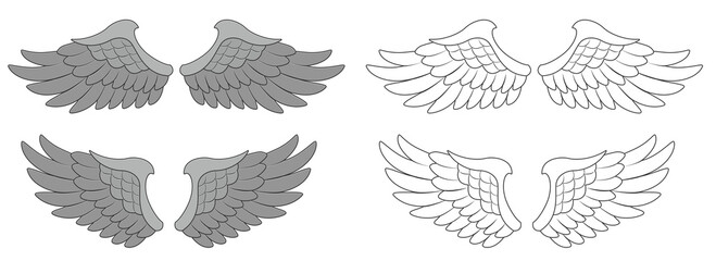 Wing tattoo illustration. Line work completed. transparent background 문신도안, 건대타투, 날개, 타투도안