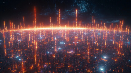 Fototapeta premium satellites orbiting Earth, showcasing the vastness of space and human ingenuity. The image highlights the connection between technology, exploration, and global communication