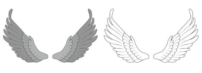 Wing tattoo illustration. Line work completed. transparent background 문신도안, 건대타투, 날개, 타투도안