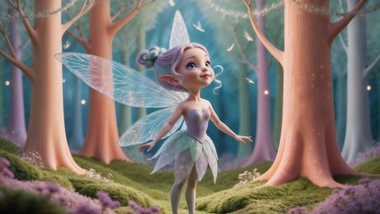 Whimsical fairy in a magical forest surrounded by glowing butterflies.