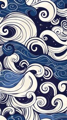 Fototapeta premium Decorative waves in various shades of blue create a stylish pattern on a dark background