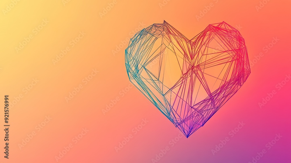 Fototapete bold abstract line drawing of a geometric heart, with a vibrant gradient background perfect for text