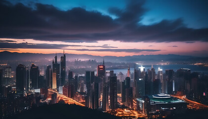 Fototapeta premium Sunset Over a City Skyline