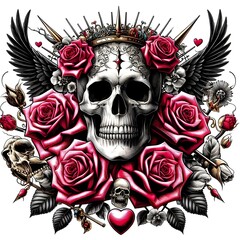 Skull with Roses and Wings