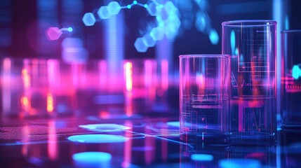 Fototapeta premium Brightly illuminated scientific backgrounds with neon hues, including room for text