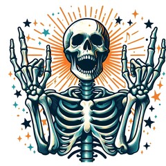 Rock and Roll Skeleton with Starburst Background