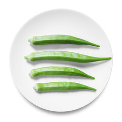 Raw Fresh Okra Fruit Served on a White Porcelain Plate