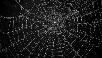 Spider web spinning dew drops in dark night generated by AI