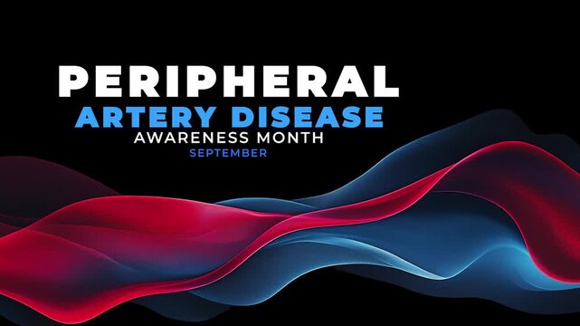 Peripheral artery disease awareness month. blue and red color ribbon wave motion.
